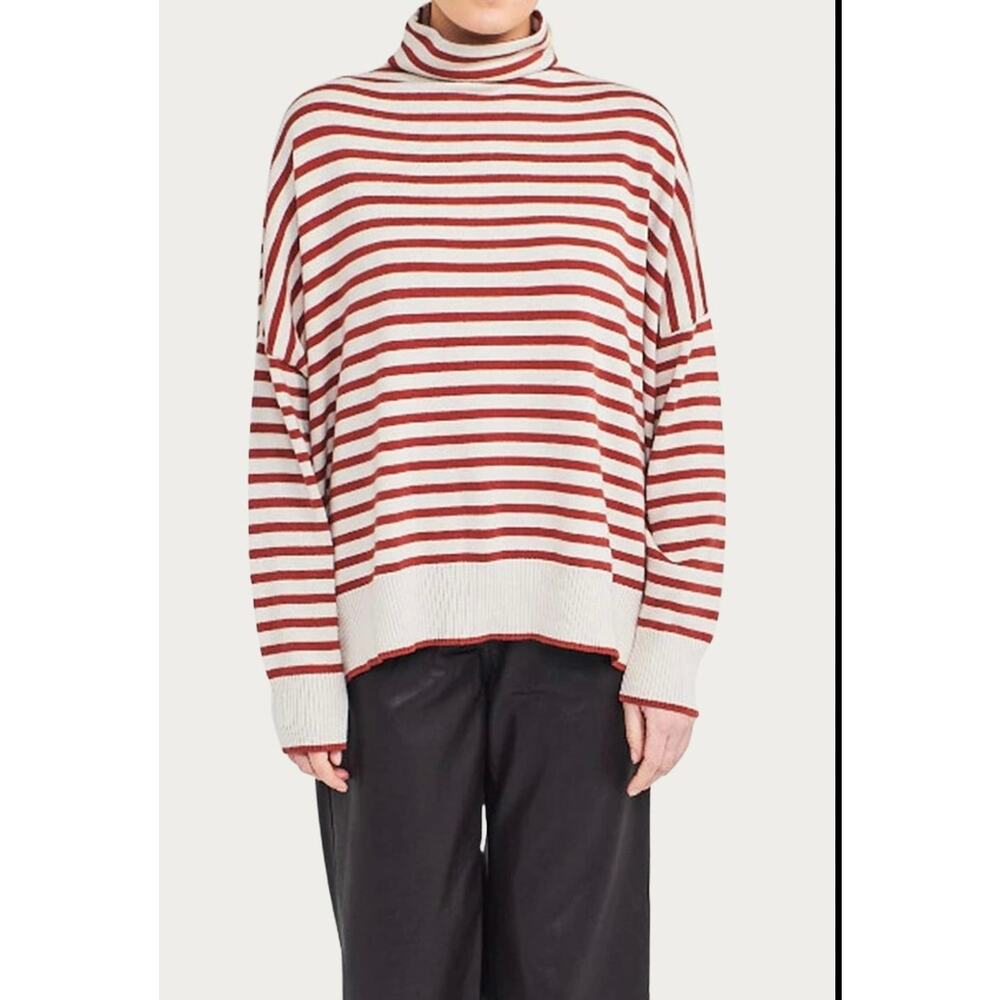 WISPR Mock Neck Striped Funnel Sweater Chili Flake Ivory Small Silk Blend